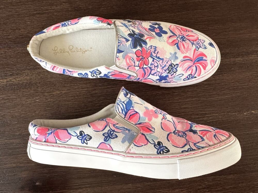 Lilly Pulitzer Shoes Womens 8 Julie Mules Sneakers White Pink Blue